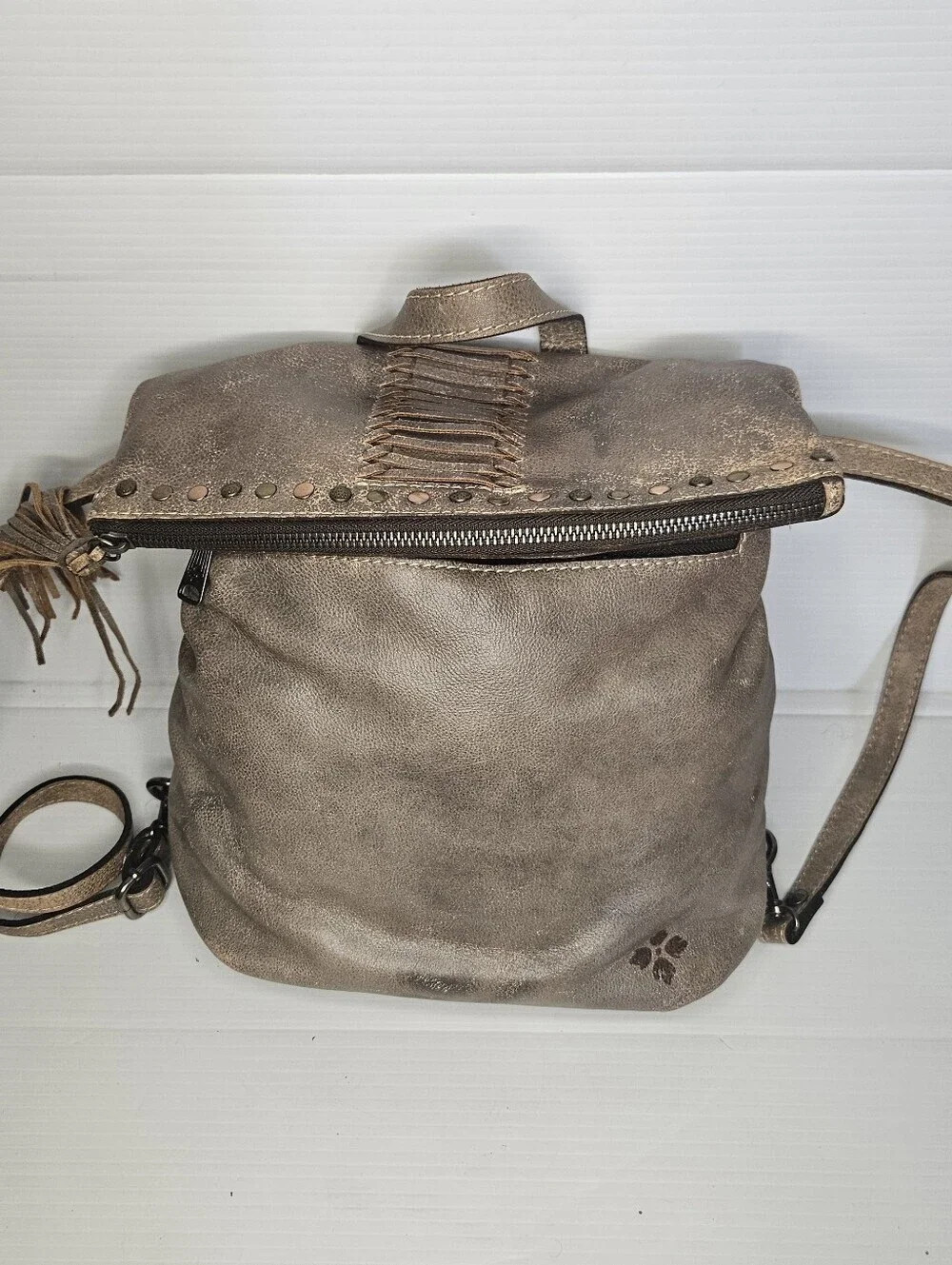 Patricia Nash Luzille Convertible Backpack Distressed Gray Leather Crossbody Bag